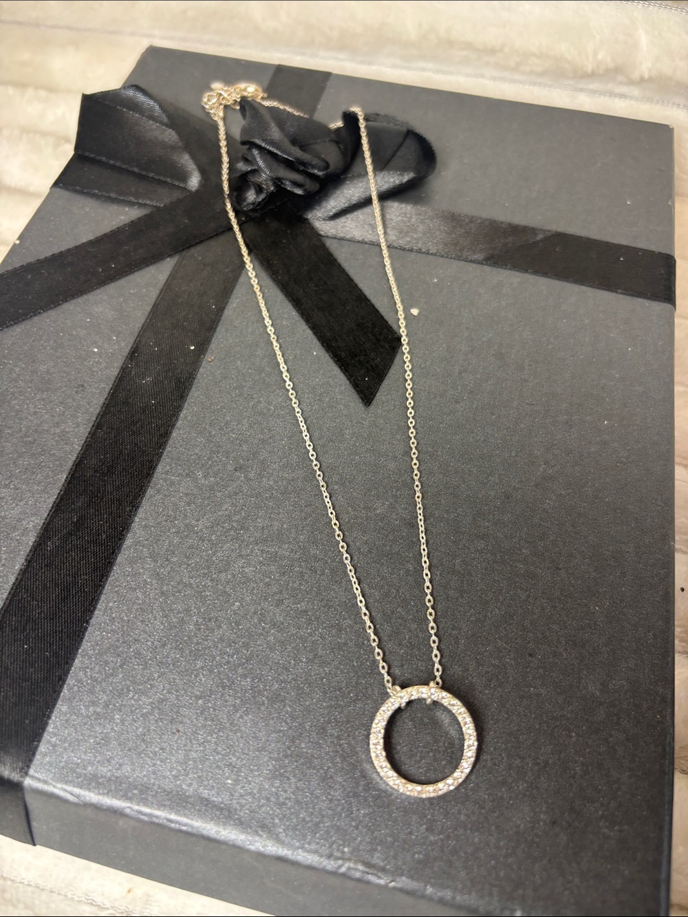 Premier Designs Silver Circle Pendant Necklace with Clear Crystals
